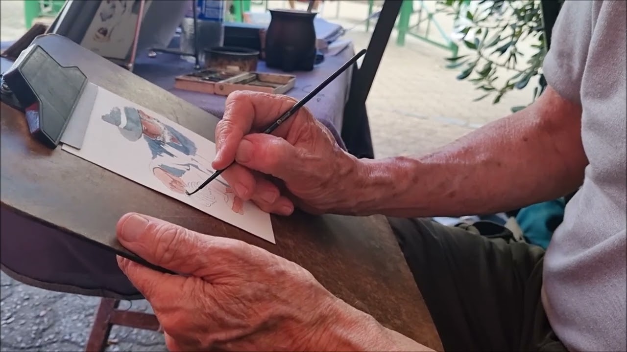Las manos de un pintor anciano pintando mate (마떼를 그리는 노화가의 손)