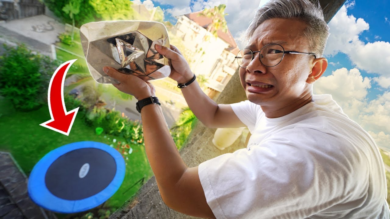 LEMPAR DIAMOND PLAY BUTTON KE TRAMPOLIN DARI KETINGGIAN!!