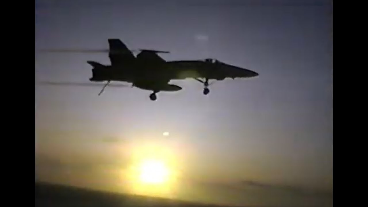Legacy Hornet F/A-18C Evening Pass LSO PriFly Proficiency with Extended Landing Gear and Tail Hook