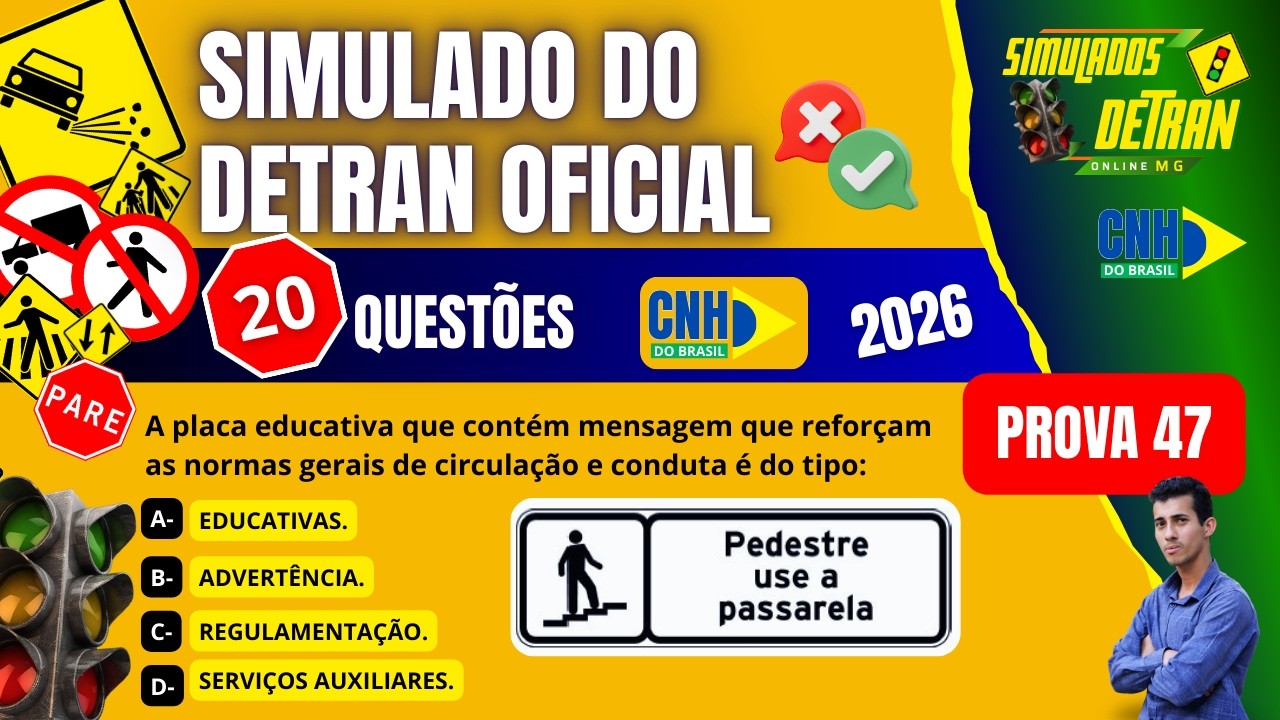 QUESTÕES QUE MAIS CAEM no EXAME teórico Detran I CNH - SIMULADO DETRAN 2026 - PROVA 47 #mgsimulados