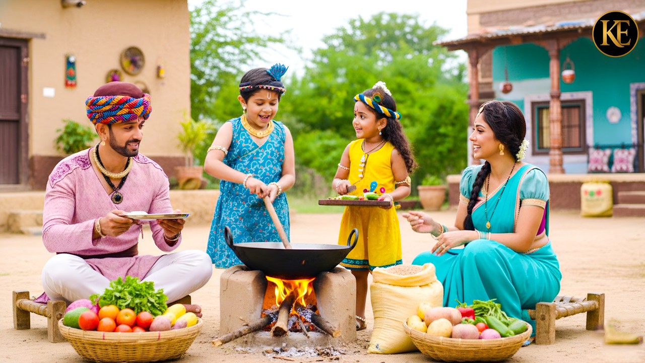 मिट्टी के चूल्हे पर बाल कान्हा ने बनाया खाना, मैया-नंद बाबा हुए खुश ||YMKN || Shree Krishan leela ||