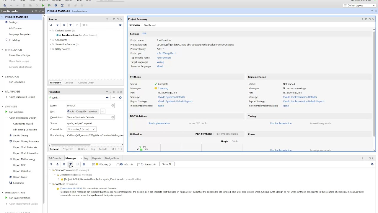 BYU ECEN220: Running Synthesis in Vivado