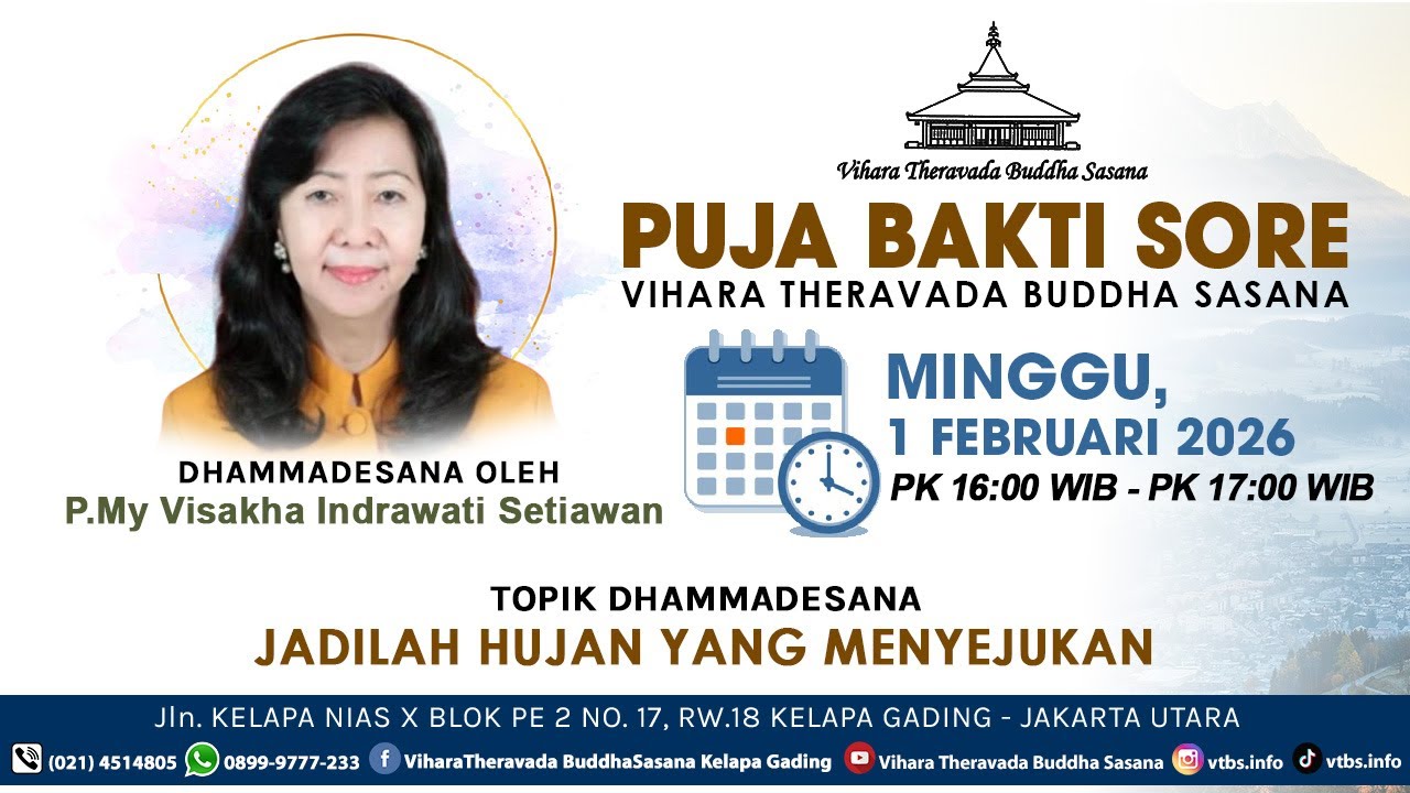 PUJA BAKTI SORE ONLINE VIHARA THERAVADA BUDDHA SASANA | MINGGU, 1 FEBRUARI 2026