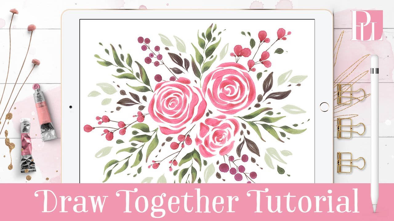 How to paint Simple Watercolor Florals step by step in Procreate Tutorial
