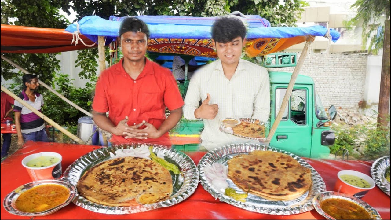 Street 50 Rupees Paratha Thali Eating Challenge | If You Eating Tow Paratha You Got Free | Paratha