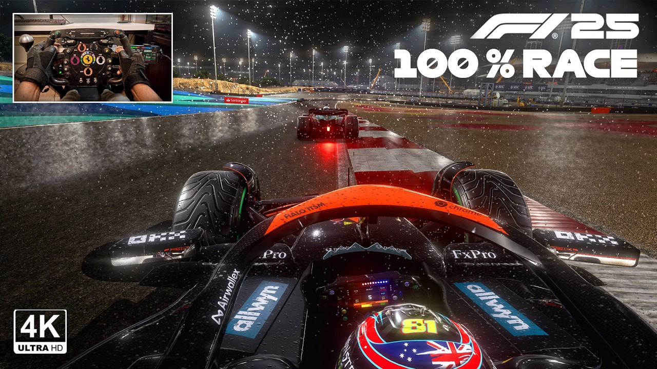 F1 25 MOD - Oscar Piastri's McLaren MCL39 | Bahrain GP Heavy Rain 100% Race Steering Wheel Gameplay