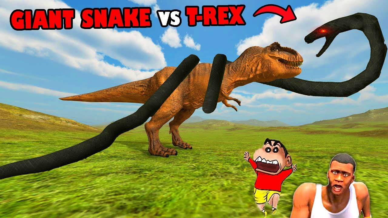 T-REX vs TITANOBOA SNAKE in BEAST BATTLE SIMULATOR with SHINCHAN and CHOP