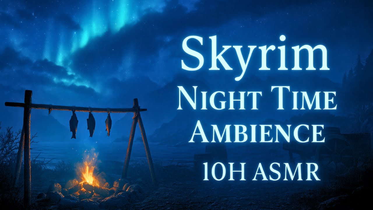 Skyrim Night Ambience (10 Hours) | ASMR Sleep, Rain, Wind, Relaxation