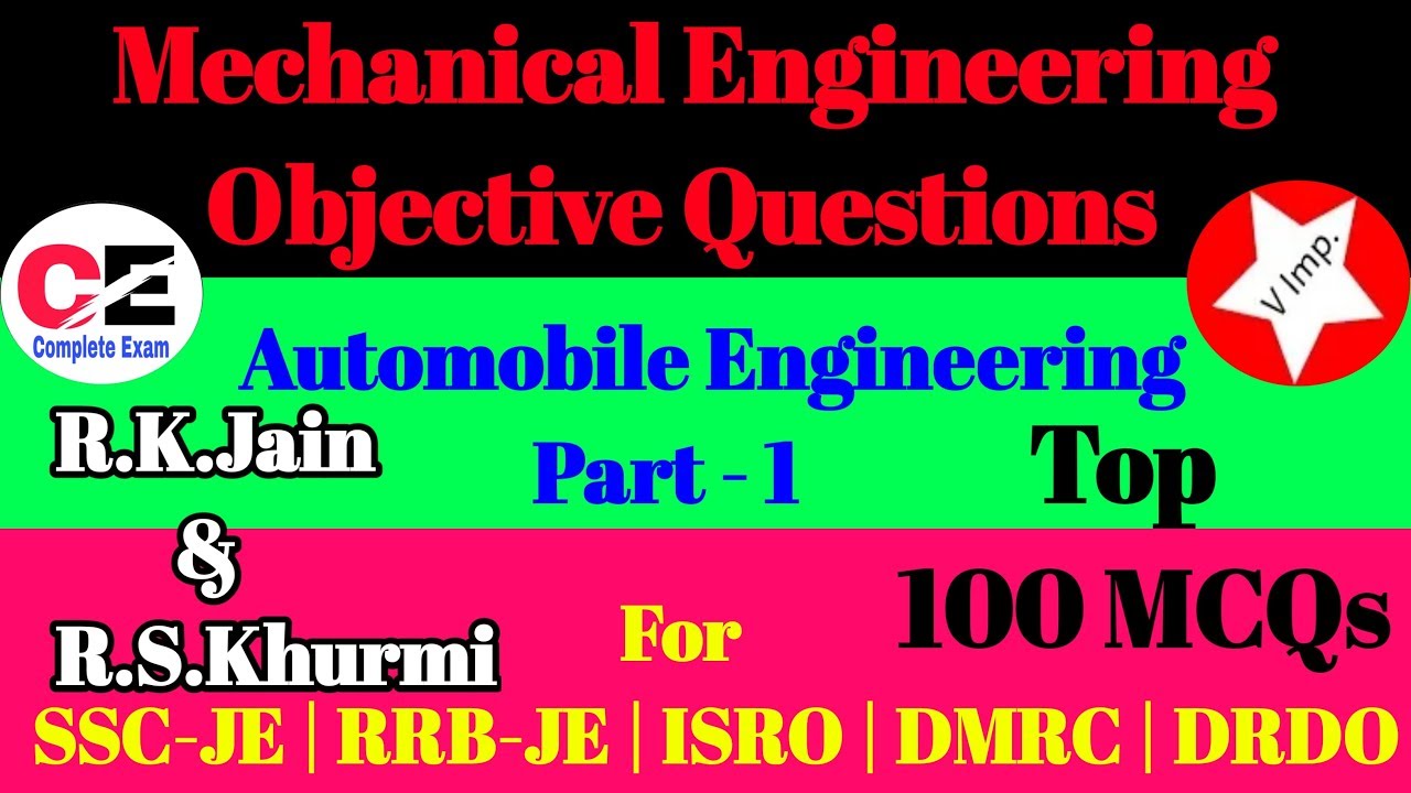 Automobile engineering mcq part 1 | mechanical engineering mcq for rrb je | SSC JE 2019 | DMRC JE |