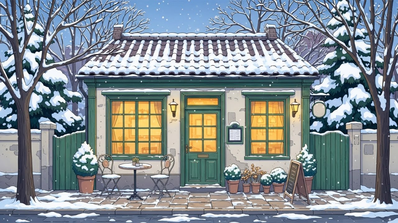 Cozy Winter ☕ Winter Lofi by the Café Window | Snowfall & Warm Ambience