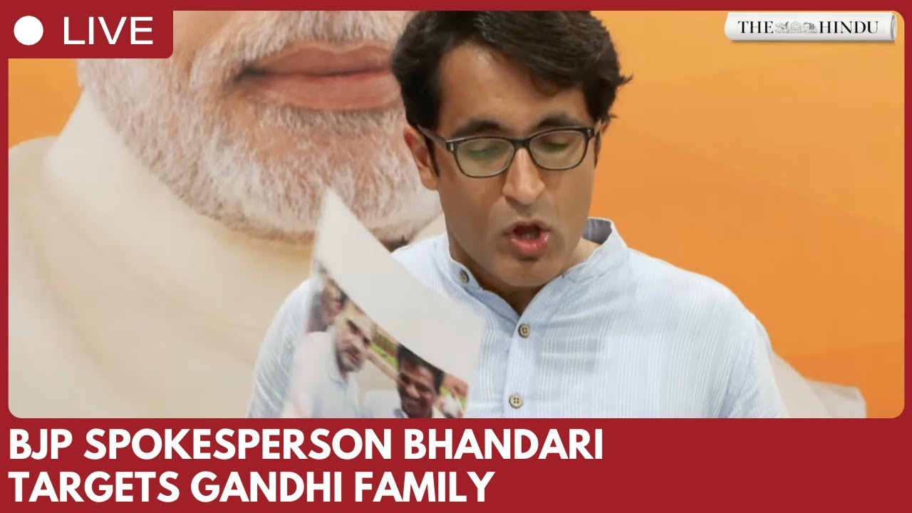 BJP national spokesperson Pradeep Bhandari addresses media in New Delhi on Gandhi family