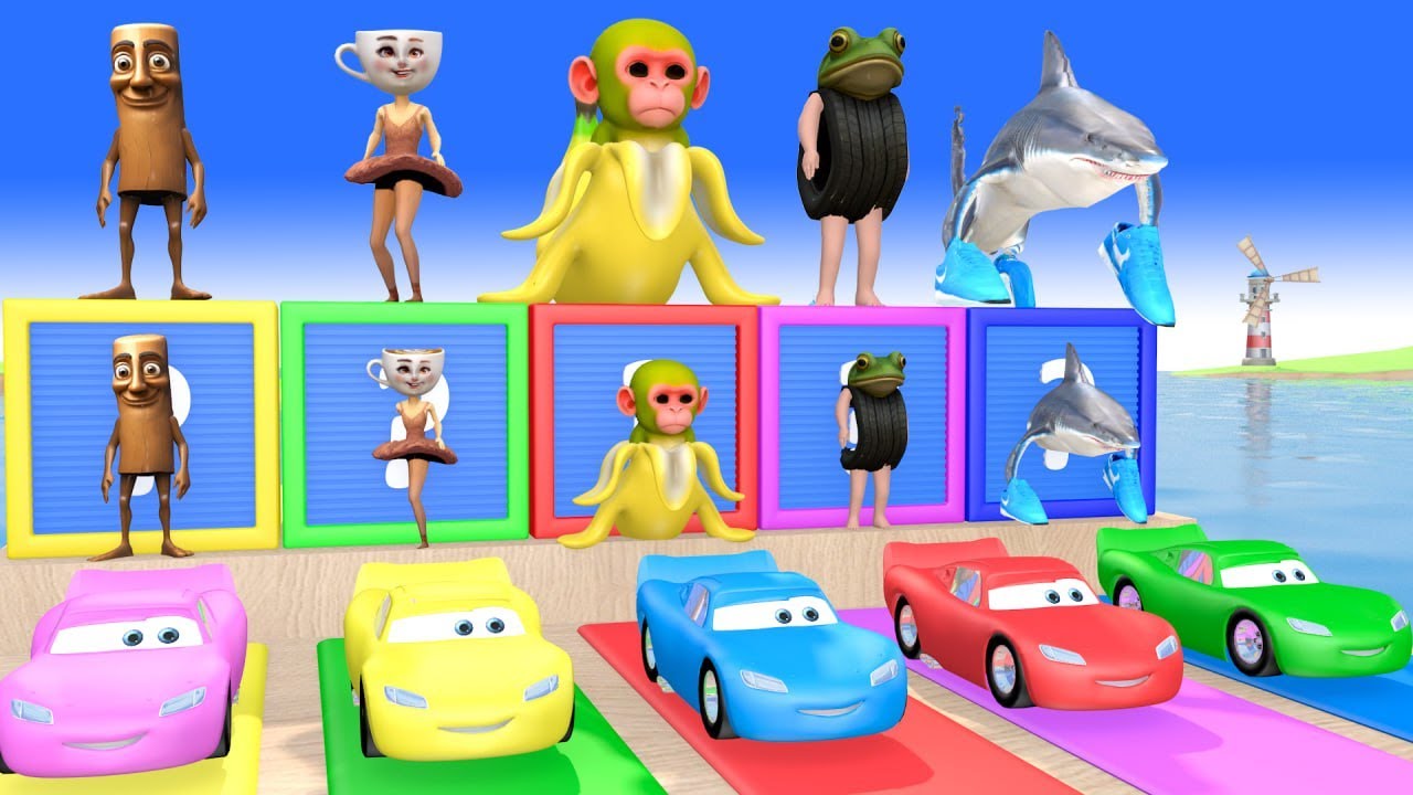Long Slide Game With Cow Elephant Gorilla Hippopotamus Tiger - 3d Animal Game - Funny 3d Animals