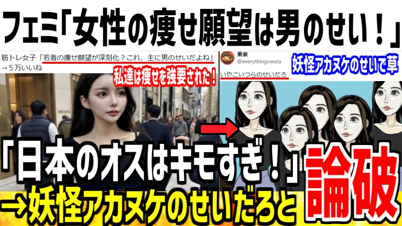 フェミ「私達は男のせいでダイエットさせられた！」→X民「妖怪アカヌケのせいだろ...」【ゆっくり解説】