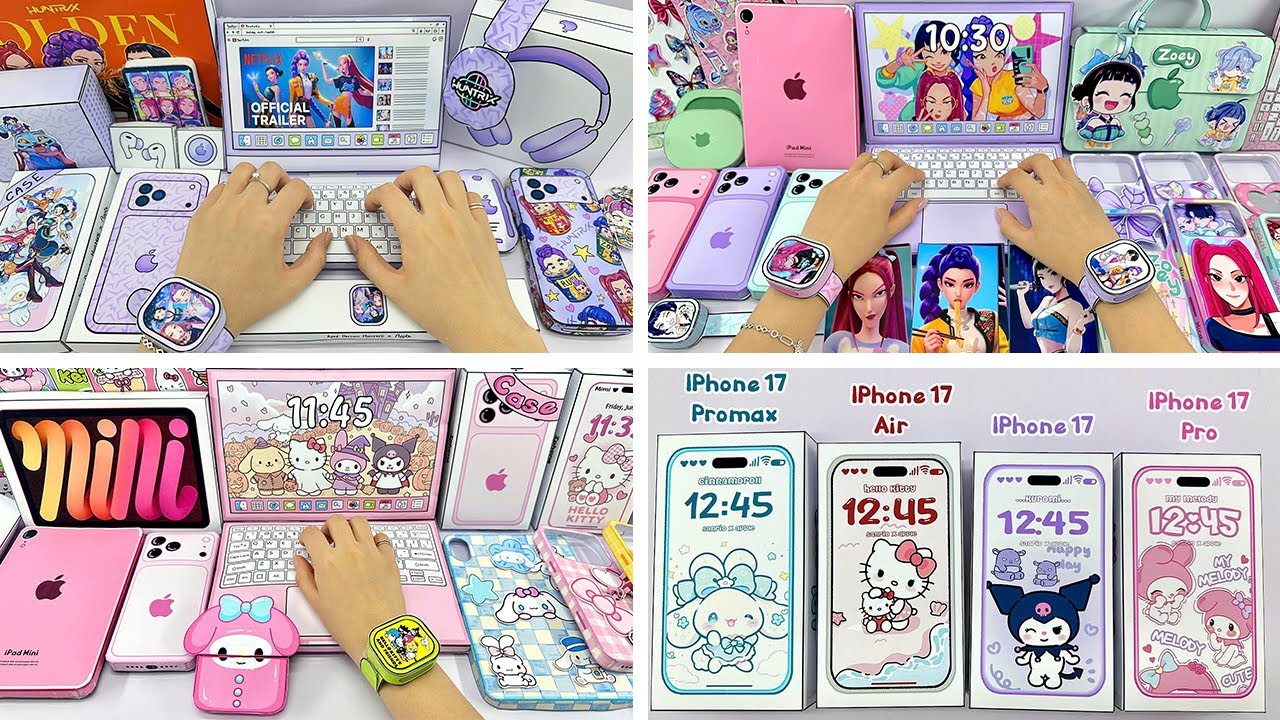 (🍎Paper DIY🍎) Apple Collection HUNTRIX vs SANRIO  | Iphone, Macbook, AirMax | ASMR