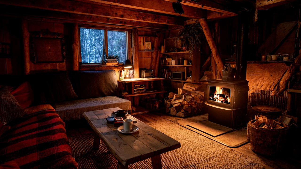 Cozy Cabin Night by the Fire 🔥❄️ Blizzard Wind & Snowstorm Sounds for Deep Rest