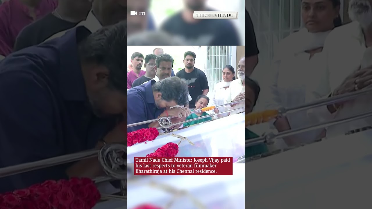 TN CM Joseph Vijay pays tribute to Bharathiraja at Chennai residence