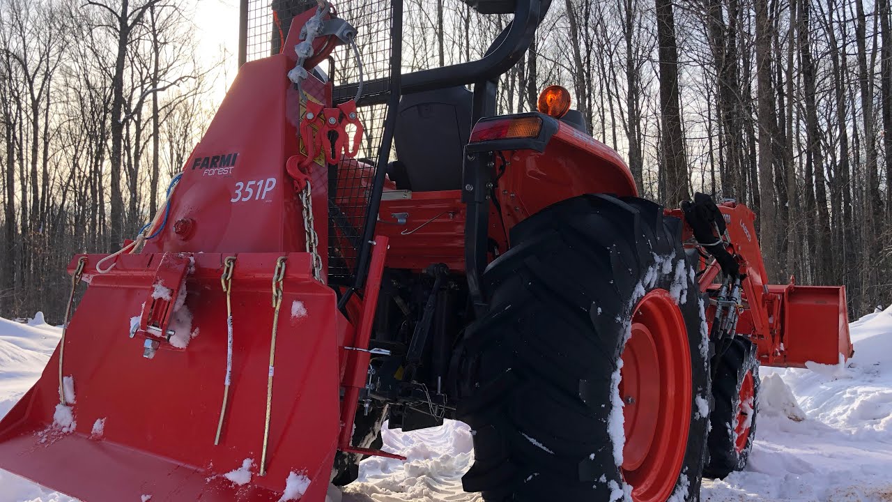#100 Farmi 351P Forestry Winch and Kubota L4060 Tractor Pulling Log’s