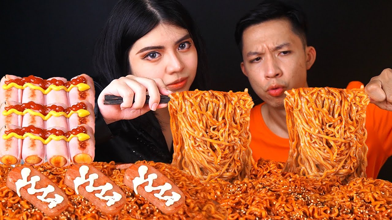มาม่าเผ็ดเกาหลี แฮมไส้กรอก spam กินจุก #mukbang:ชิบะคุก Shiba Cook