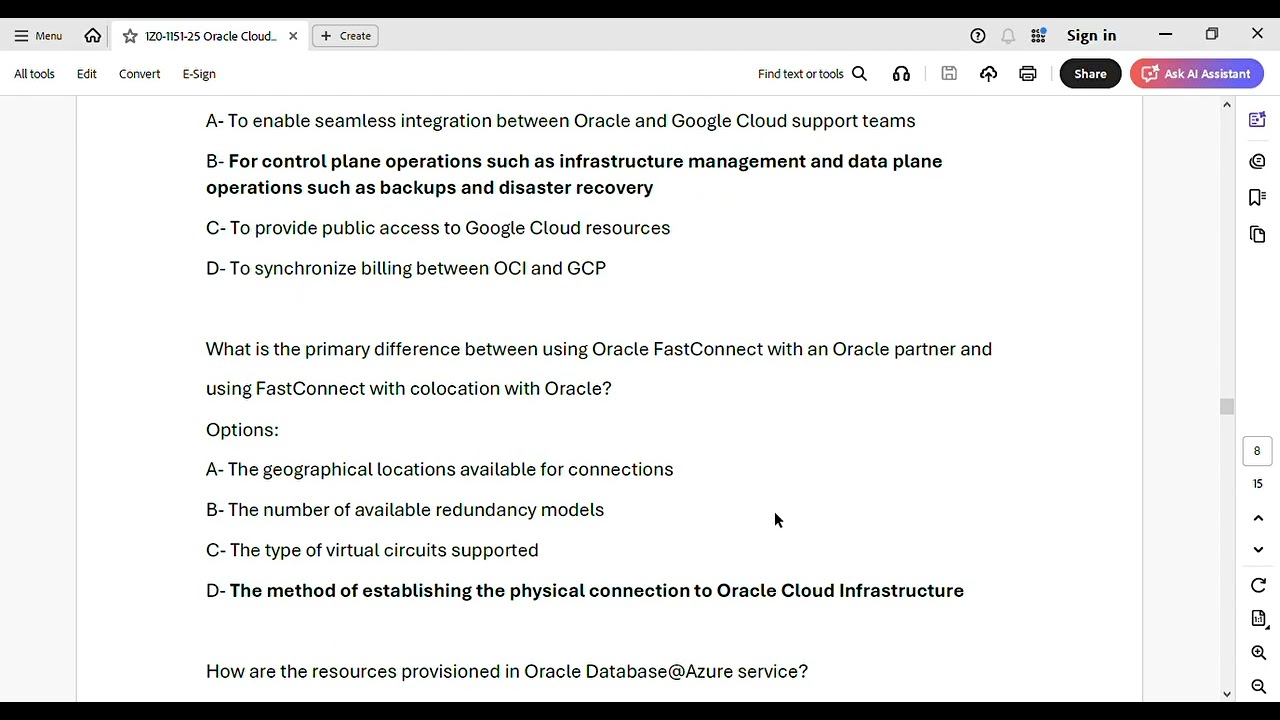 1Z0 1151 25 Oracle Cloud Infrastructure 2025 Multicloud Architect Professional 2025 AUGUST