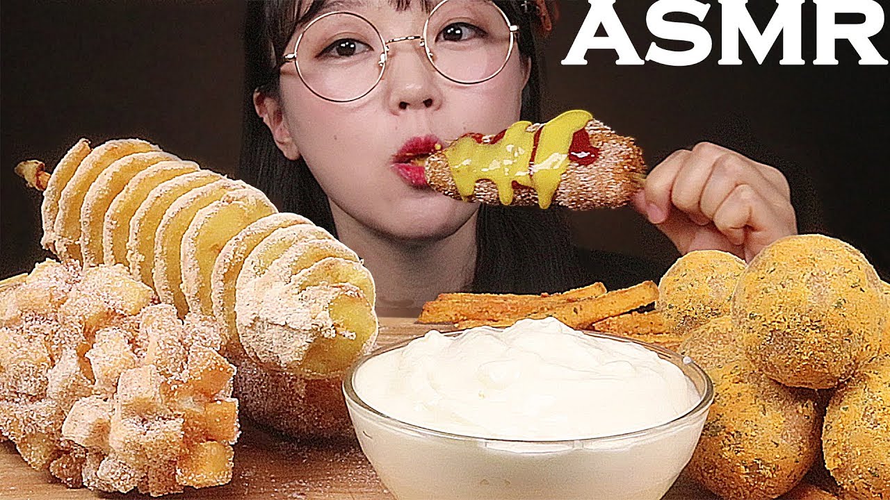 ASMR Еда сырные шарики, хот-дог, картофель торнадо | CHEESE BALLS, HOT DOG, PORATO MUKBANG