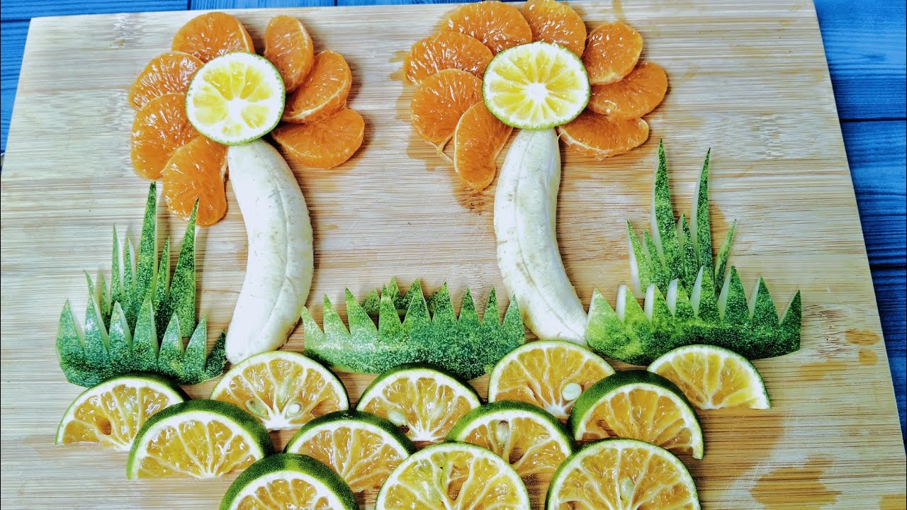 Simple carving for beginners, ponkan banana, and citrus. nature design food carving