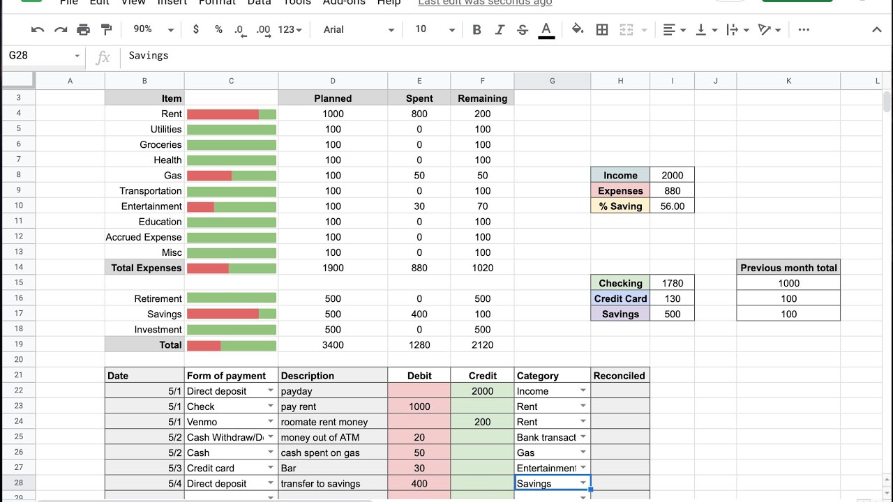 Budget and Track Account Balances in Google Sheets