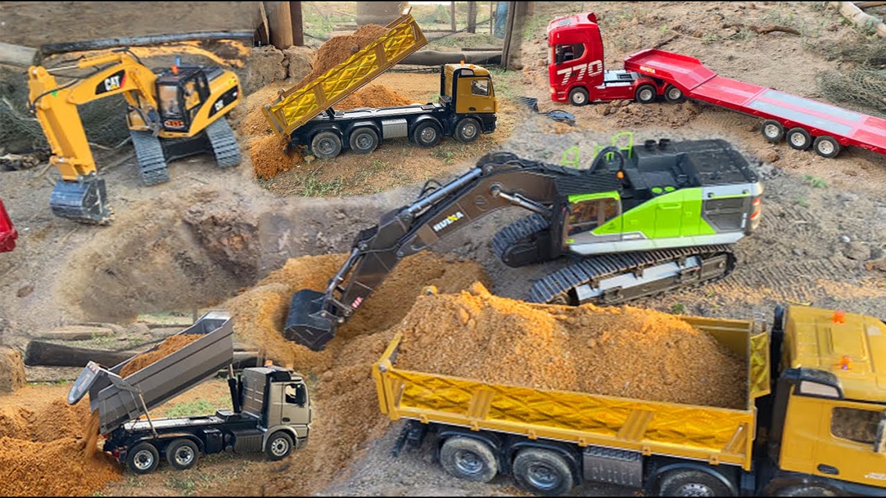 Aksi #40 Excavator Besar Huina 1593, Truk RC 1536, Scania RC Muatan Tanah  Mercedes Benz Arocs​ 40