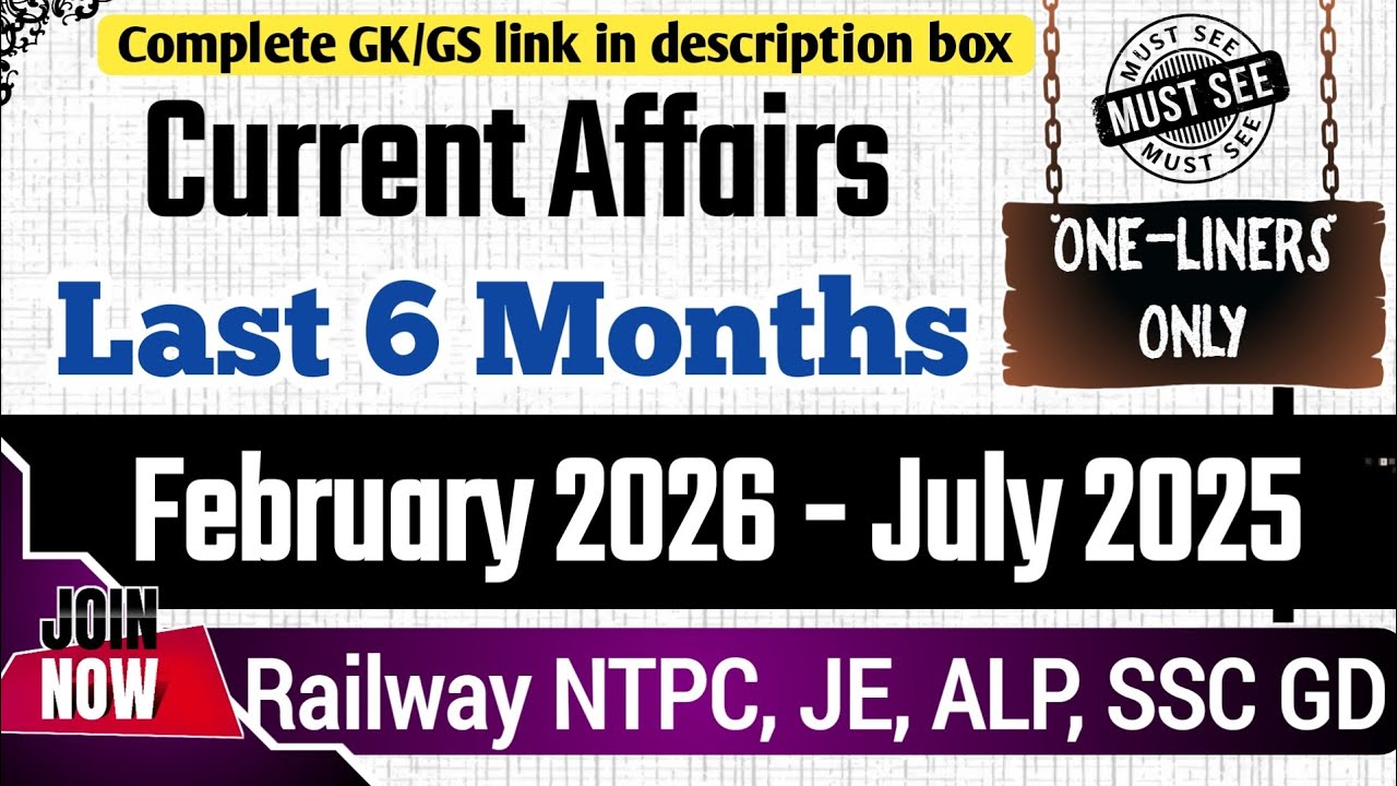 Current Affairs last six months Marathon | Last Six Months Current Affairs for JE, ALP, SSC GD