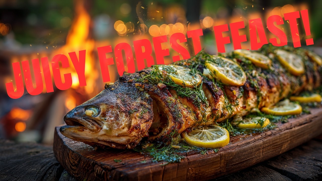 🔥 Whole Roasted Salmon on a Spit &ndash; Juicy Forest Feast!