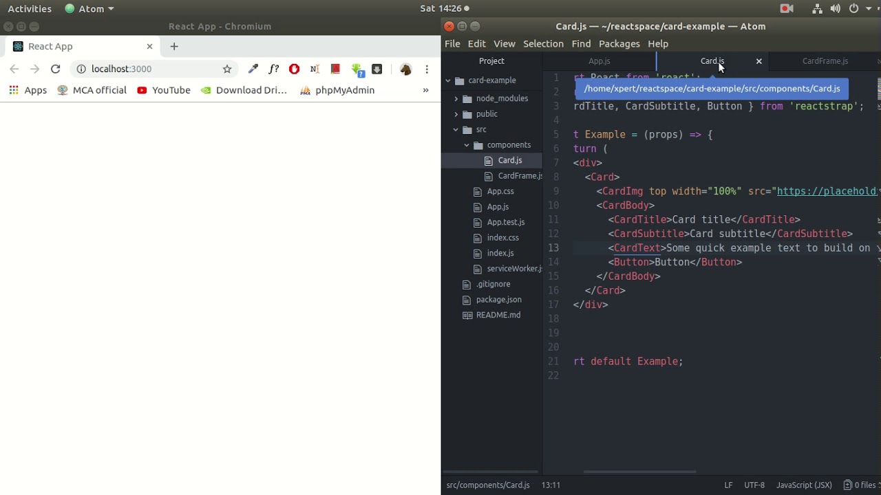 Cards example using reactstrap in ReactJS