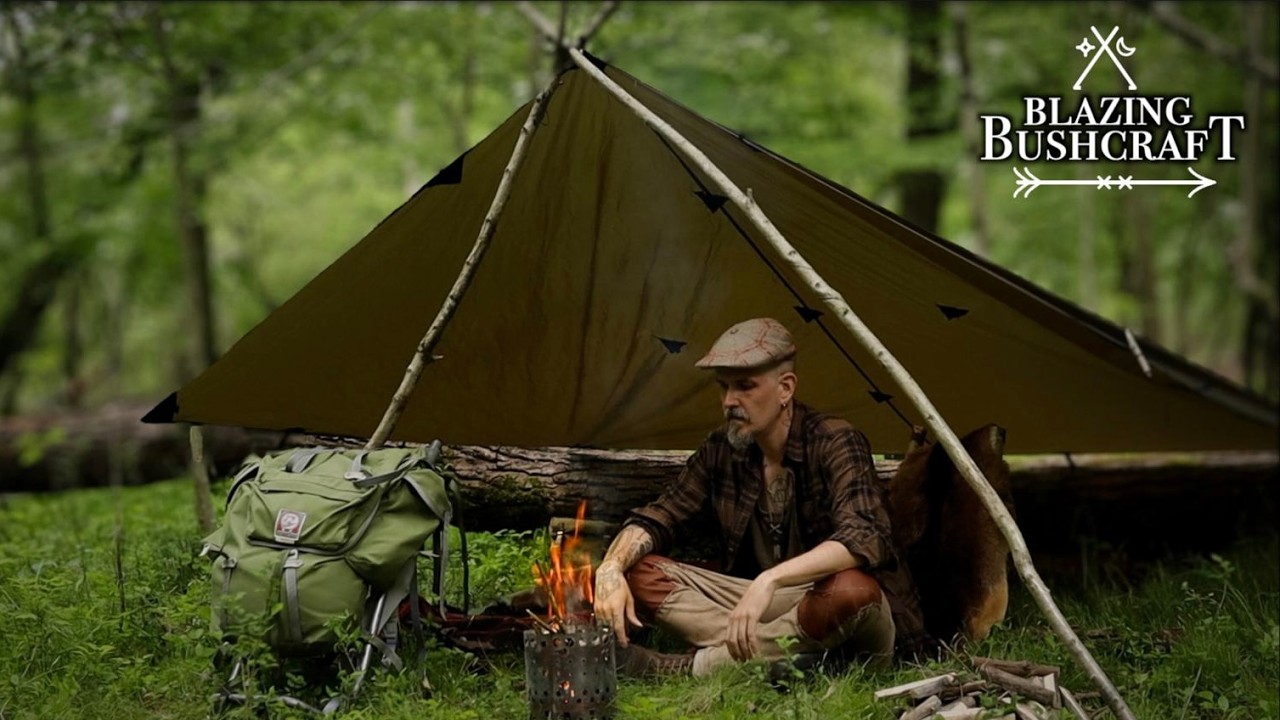 Spring Bushcraft Wildcamp in Lush Green Forest / Tarp Setup / Bird Concert