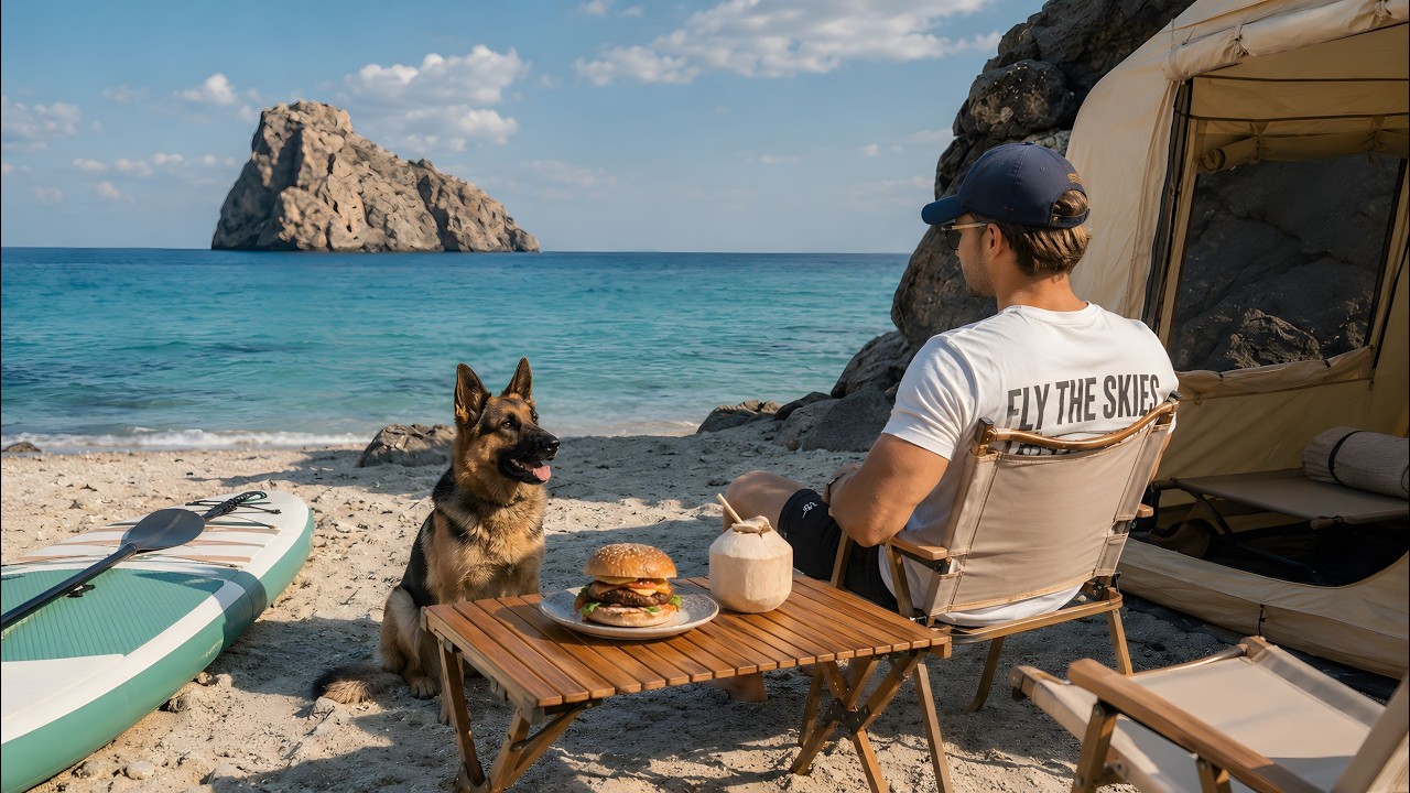 KEMPING NA PLAŻY W CIENIU SKAŁY | SUP Board & Burger z Pieprzem z Moim Psem