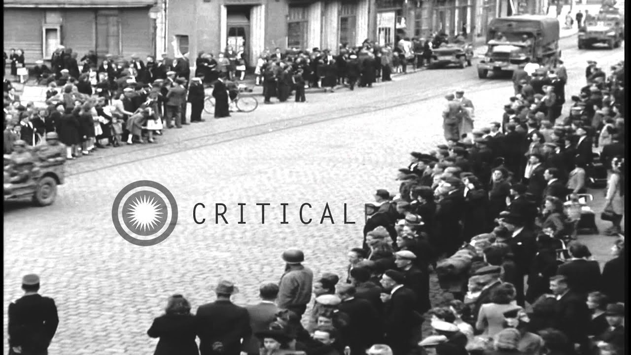 French civilians cheer as US 2nd Armored Division, 745th Tank Battalion pass thro...HD Stock Footage