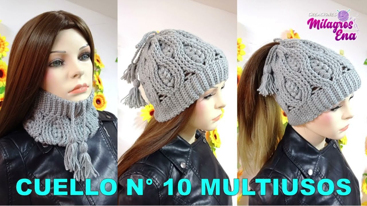 PARTE 1 Como tejer el Cuello N° 10 multiusos a crochet en punto espiga y relieves para niñas y damas