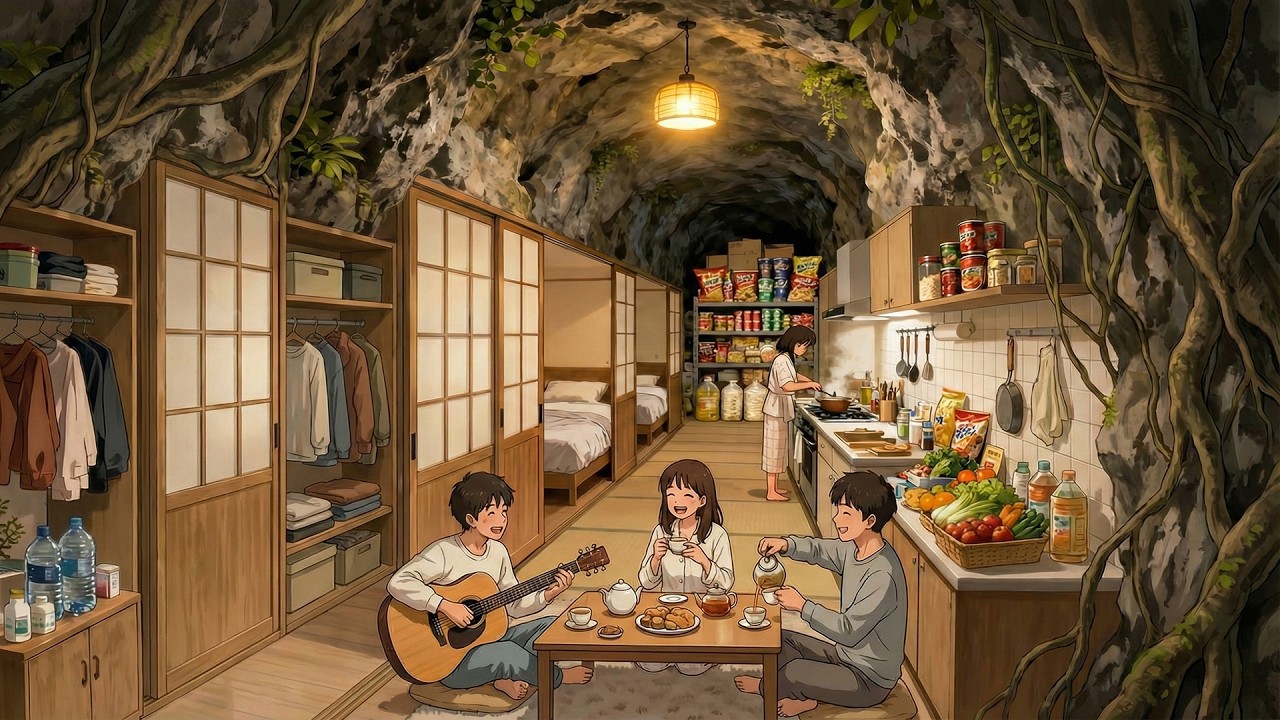 Building a Hidden Shelter Inside a Giant Tree Root: Cooking & Singing | Ghibli-Style Video
