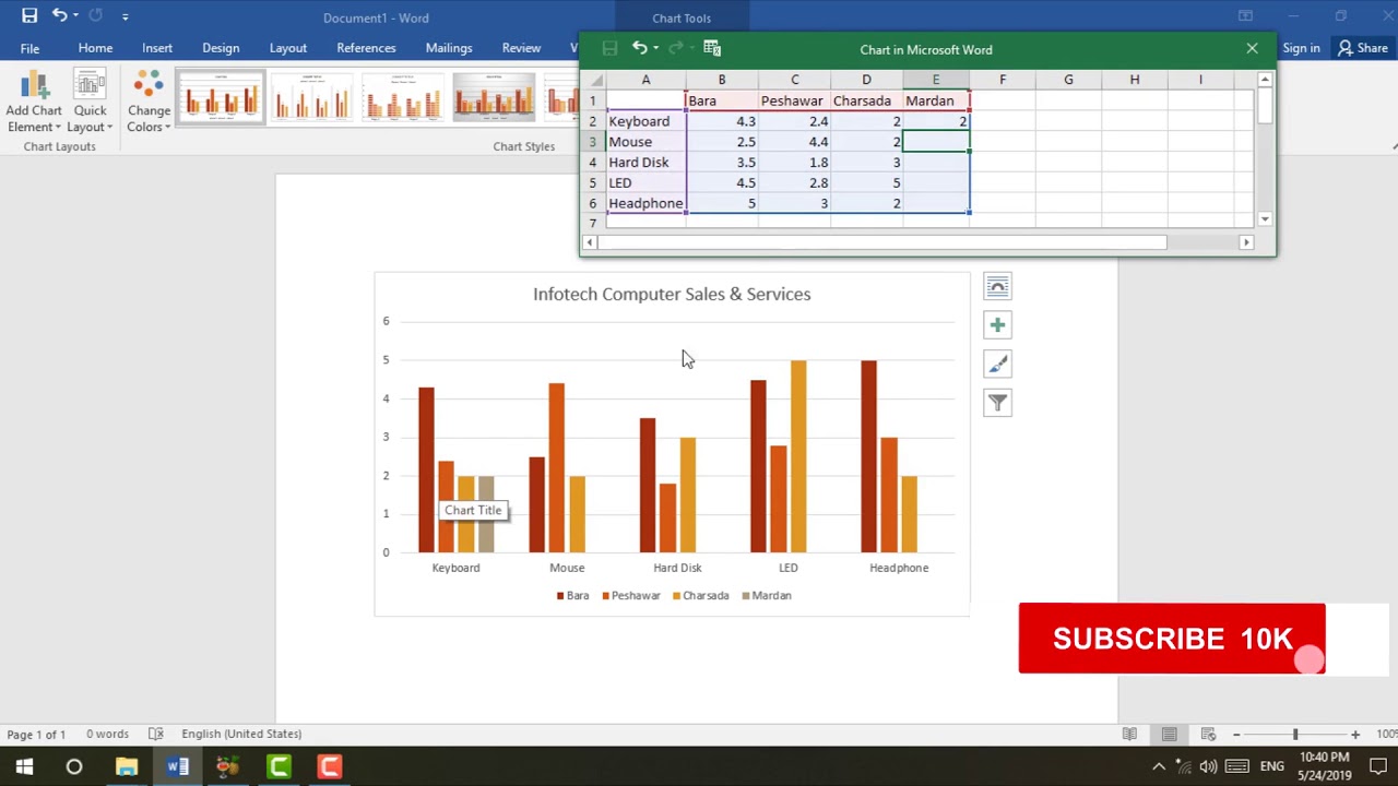 Microsoft Word 2016 - Full Tutorial for Beginners- Class- 12 Charts in Pashto (Afridi)