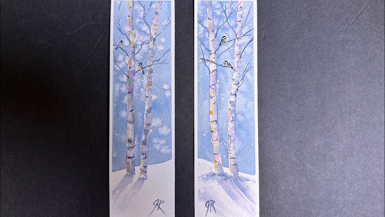Chickadee in Birch Trees Watercolour Bookmark