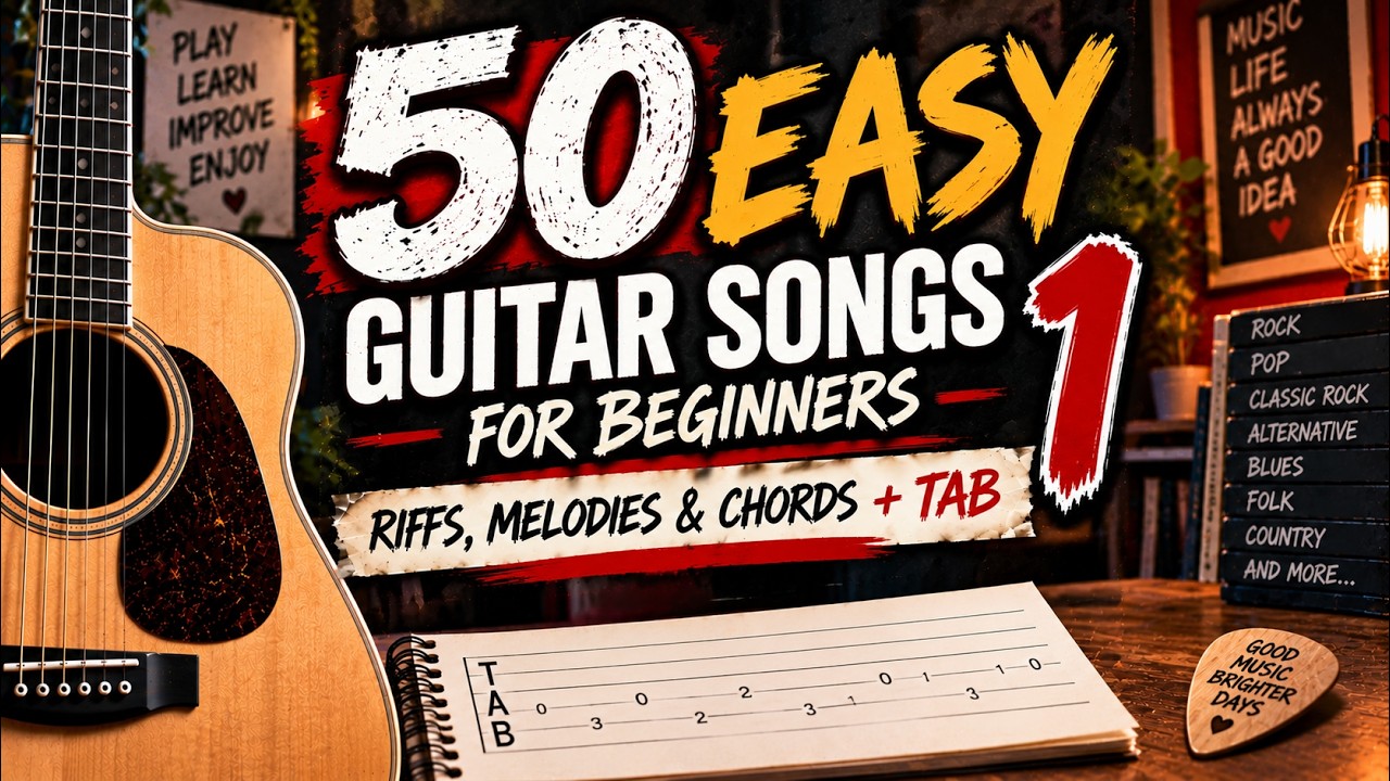 50 Famous Easy Guitar Songs for Beginners | Riffs, Chords & Melodies + TAB