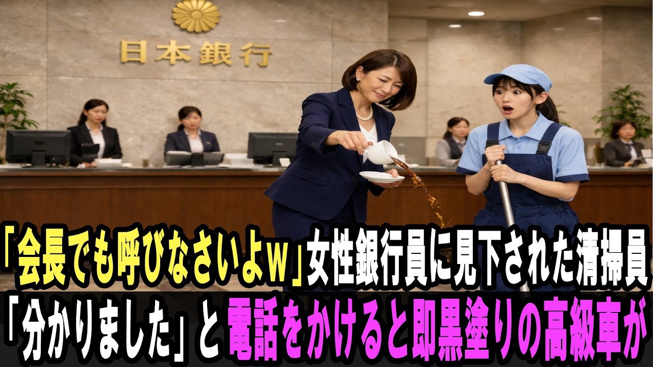 「私の父は頭取よ？悔しいなら会長でも呼んでみなさいよw」と銀行員に見下された清掃員の女性。「…わかりました」と即電話をかけた結果…