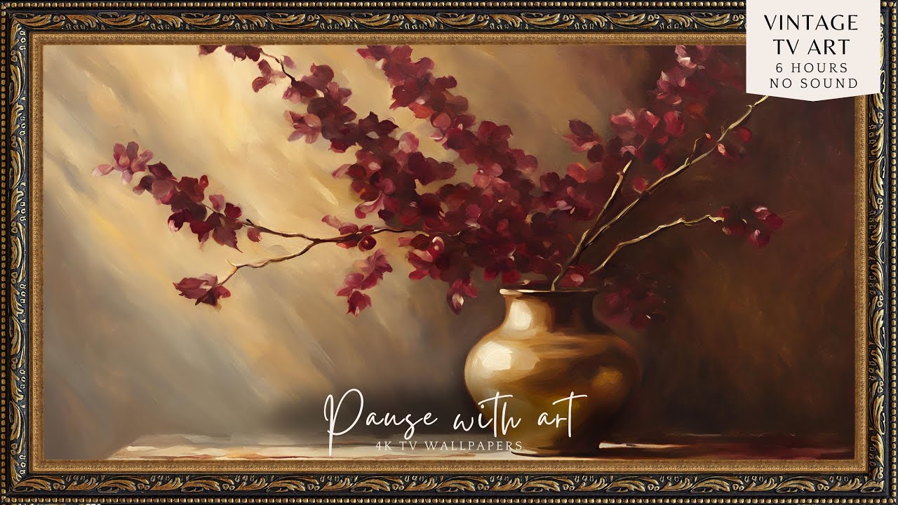 Vintage Frame TV Art Botanicals Dark Red Leaves | Moody Still Life Style | Farmhouse Decor | TV Art
