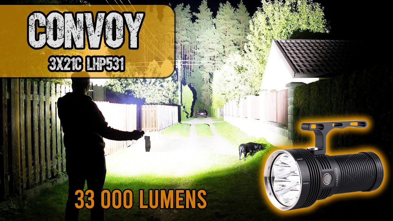 🔦 Обзор Convoy 3x21C LHP531 – фонарик-монстр с яркостью 33 000 люмен!