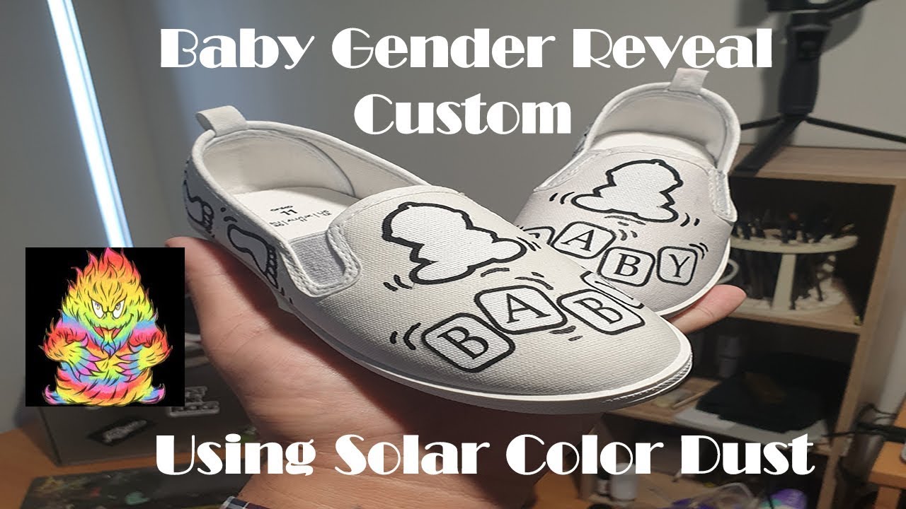 Gender Reveal Sneaker Customs using Solar Color Dust