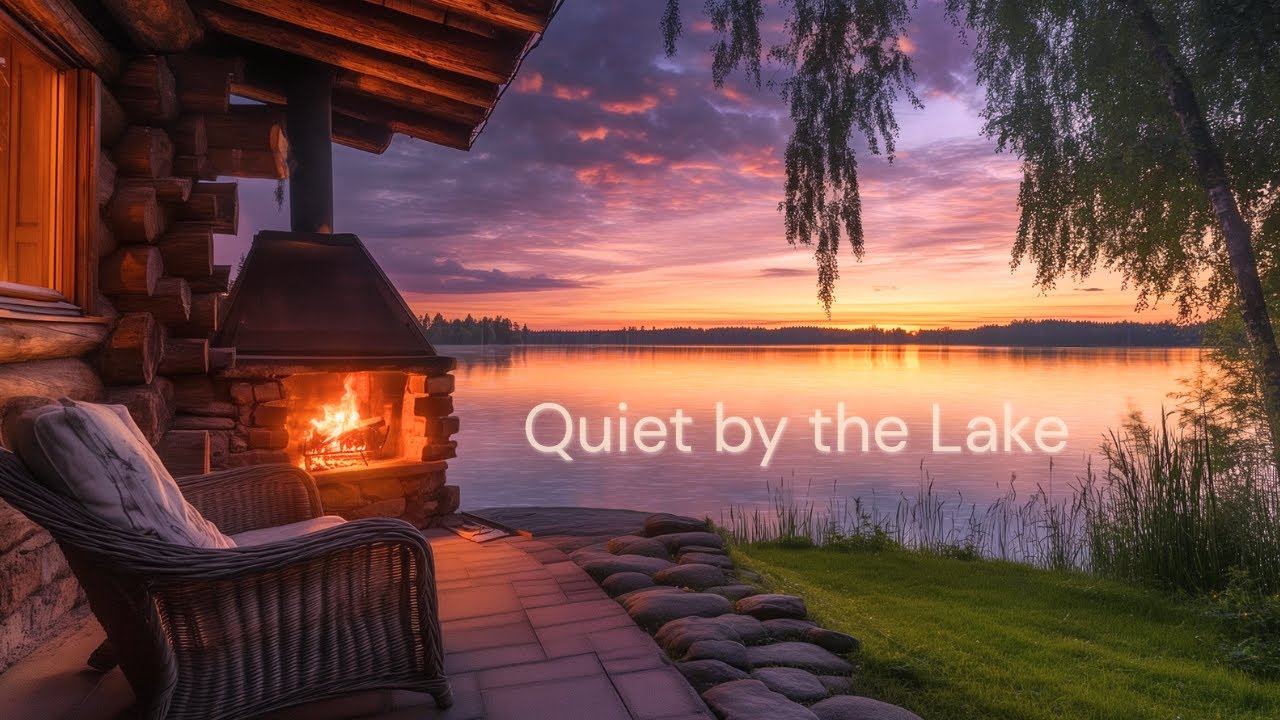 Quiet Lakeside Fireplace at Dusk | Evening Fire & Nature Sounds for Rest, Focus, and Sleep (8 Hours)