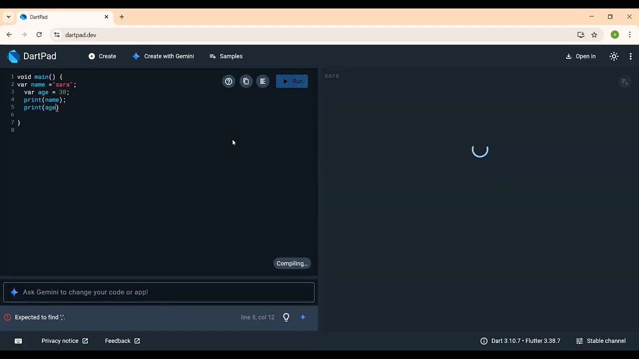 المتغيرات variables في لغة Dart