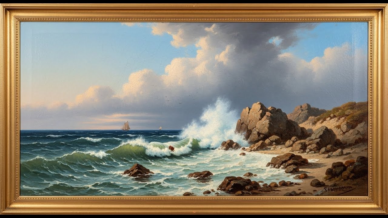Frame TV Art With Music: Vintage Sailing Ship & Crashing Waves | 4K Nautical Oil Painting