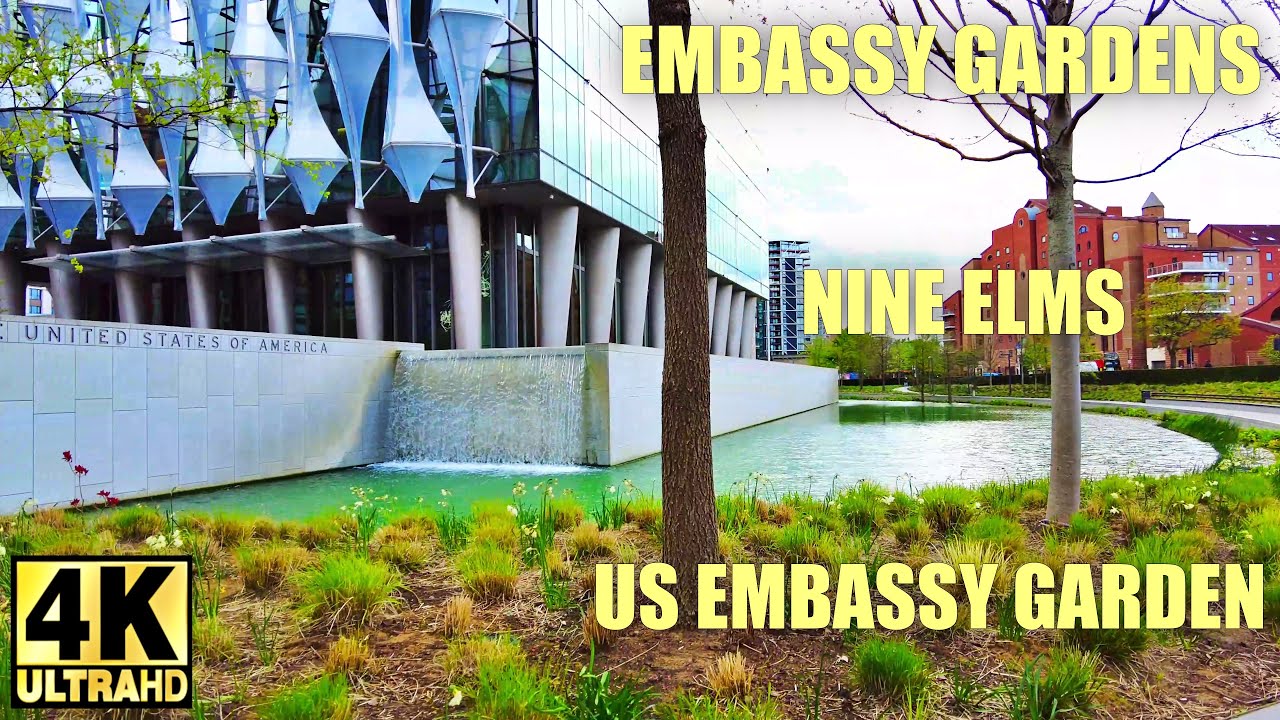 4K LONDON WALK around Embassy Gardens, Nine Elms and US embassy garden