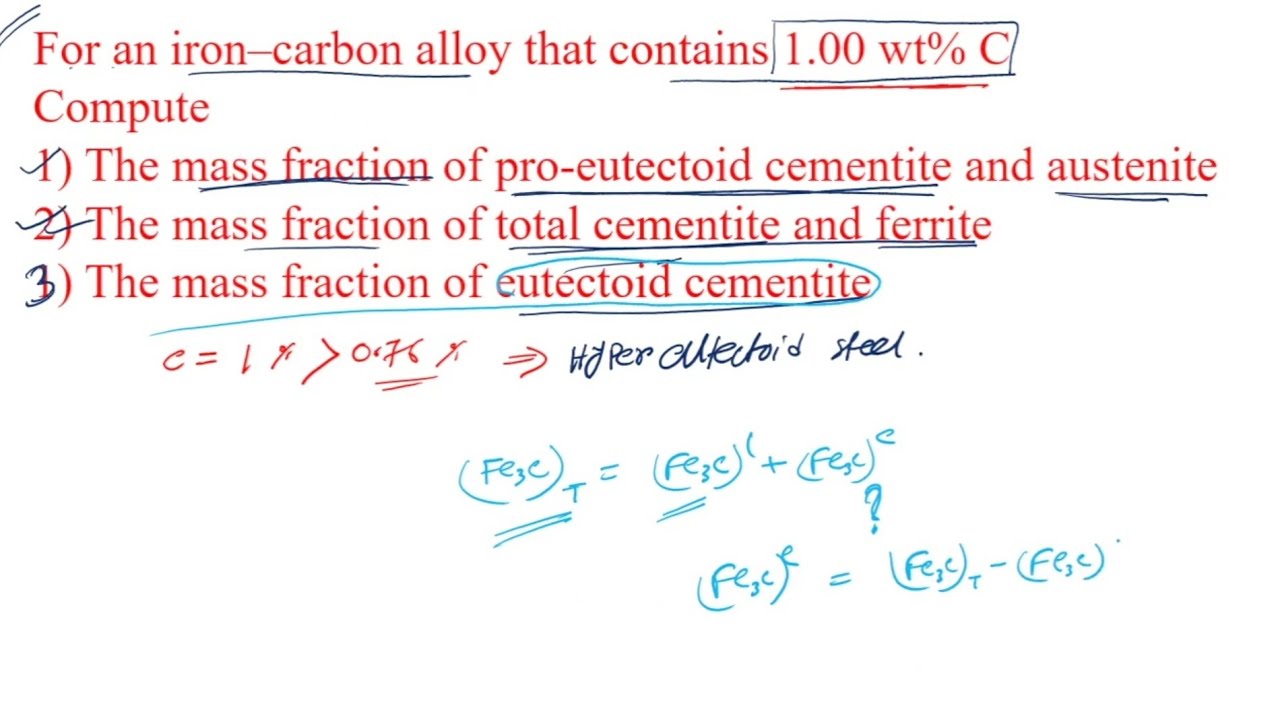 How to calculate wt% of pro-eutectoid cementite, eutectoid cementite, total cementite ??