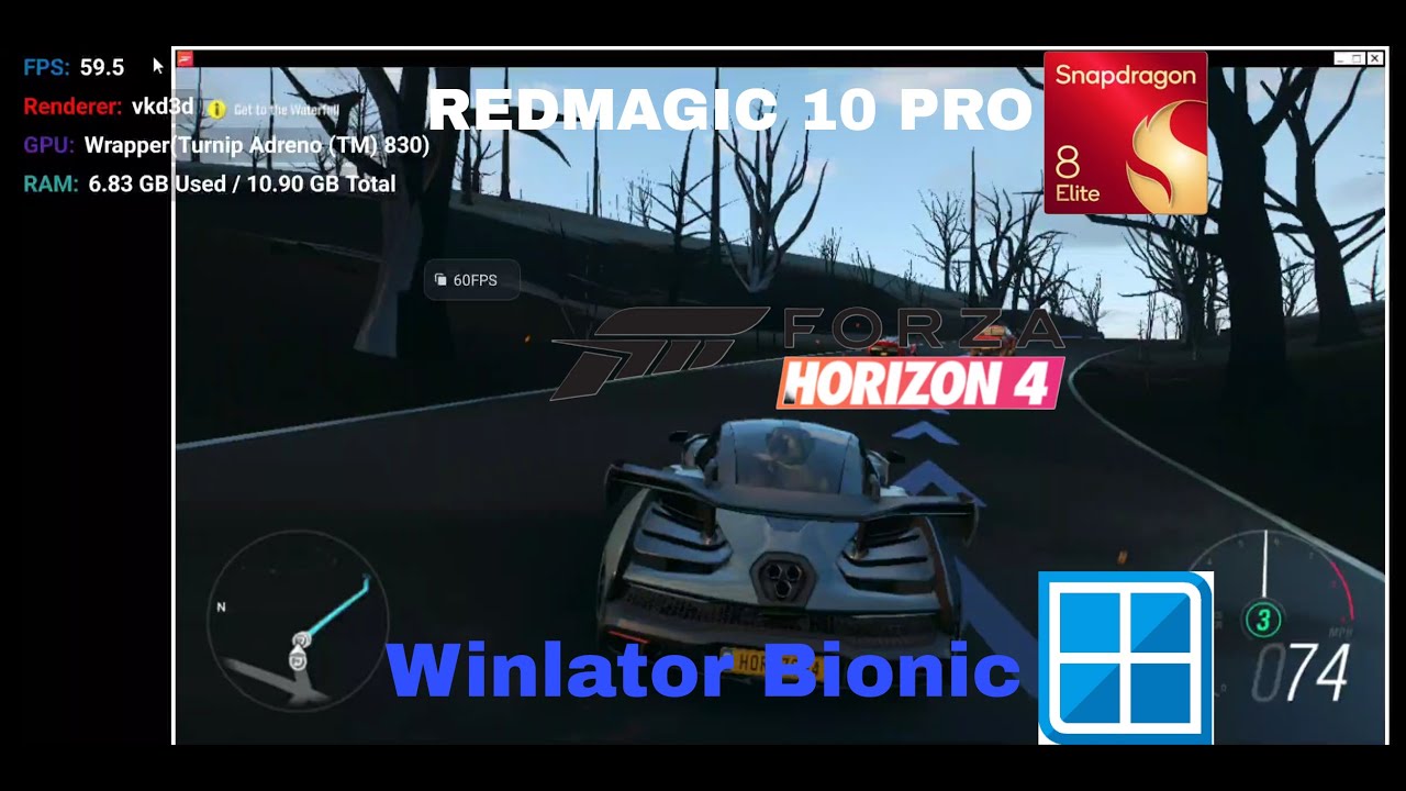 FORZA HORIZON 4 no Snapdragon 8 Elite com Winlator Ludashi Redmagic 10 Pro 720P 60 FPS - Turnip Beta
