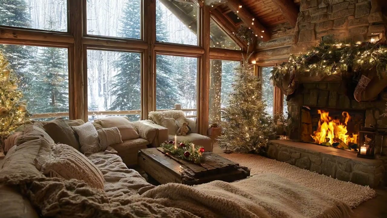 Warm Christmas Cabin Snow Sounds And Fireplace For A Cozy Restful Ambience To Reduce Stress