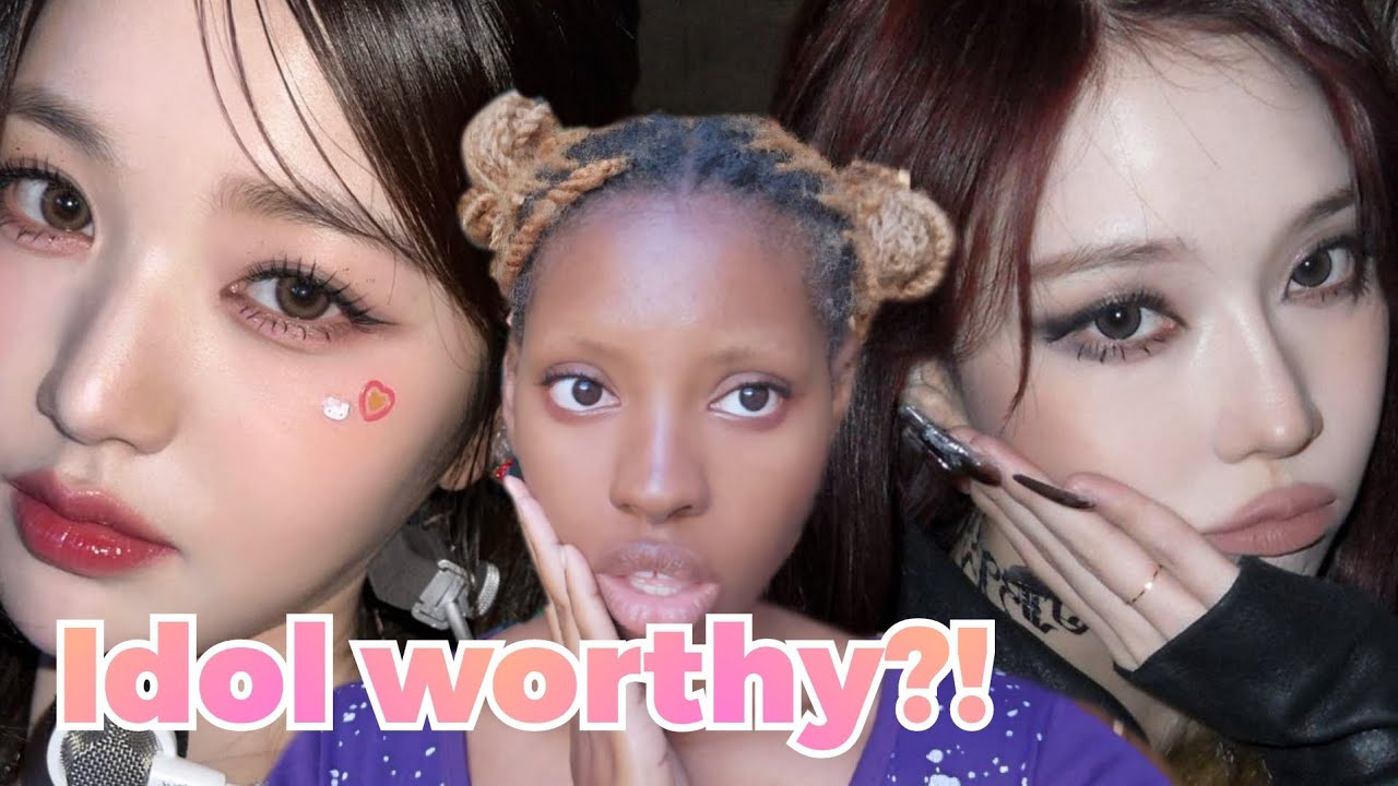 Макияж в стиле K-pop айдола на темнокожей девушке 👩🏿‍🦱🎤🎀/Урок макияжа